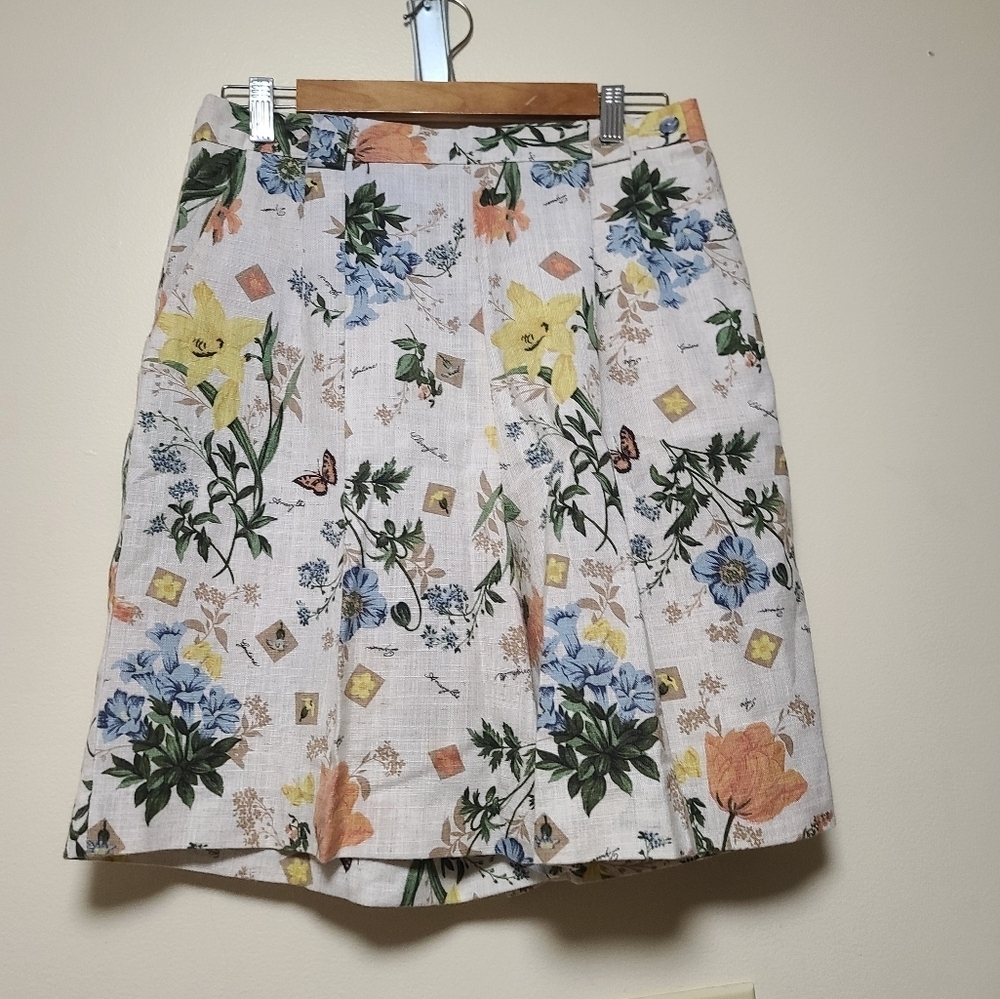 Vintage Lucia Floral Linen Blend Shorts Cottagecore Size 12